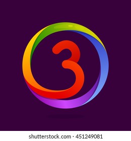 Number Three Logo In Colorful Circle. Vector Design For Banner, Presentation, Web Page, Card, Labels Or Posters.