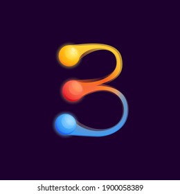 Number three logo with colorful spheres or dots and connecting lines. Vector technology icon perfect to use in any science labels, multimedia posters, energy identity, etc.