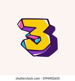 Number three logo in cubic children style based on impossible isometric shapes. Perfect for kids labels, illusion branding, cute birthday posters etc.