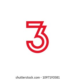 Number three logo design, 3 logo, line style with red color.