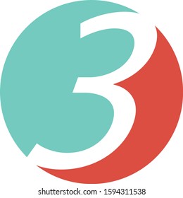 number three logo design  template. number 3 symbol icon, element, emblem vector illustration.