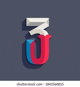 Number three logo in faceted old athletic style. You can use it in your sportswear identity, baseball emblem, victory posters, retro university design, and others. 