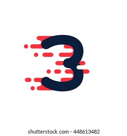 Number three logo with fast speed lines. Colorful vector design for banner, presentation, web page, card, labels or posters.
