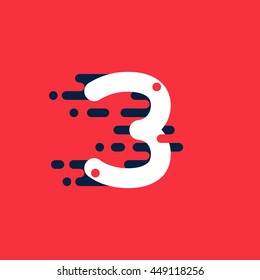 Number three logo with fast speed lines. Colorful vector design for banner, presentation, web page, card, labels or posters.