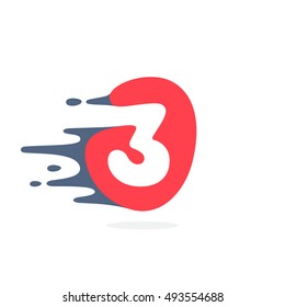Number three logo with fast speed water, fire, energy lines. 3 icon. Vector elements for sportswear, t-shirts, labels or posters.