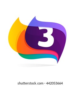 Number three logo in feather or flags icon. Colorful vector design for banner, presentation, web page, app icon, card, labels or posters.