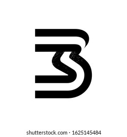 Number three logo formed by two parallel lines with noise texture. Vector black and white typeface for labels, headlines, posters, cards etc.