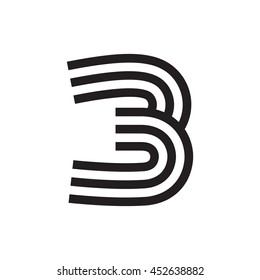 Number three logo formed by parallel lines. Vector design for banner, presentation, web page, card, labels or posters.