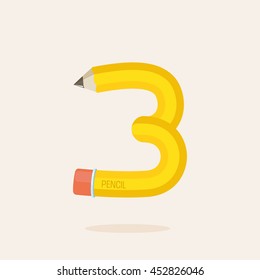 Number three logo formed by pencil. Vector design for banner, presentation, web page, card, labels or posters.