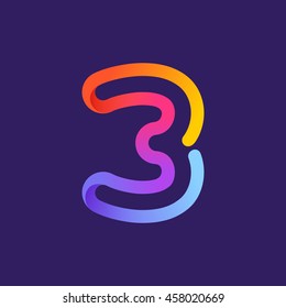 Number three logo formed by colorful neon line. Vector design for banner, presentation, web page, card, labels or posters.