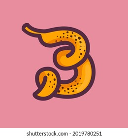 Number three logo made of banana. Fruit handmade calligraphy for agricultural identity, restaurant cards, kids t-shirt, summer prints, etc.