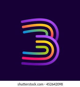 Number three logo with neon lines. Vector design for banner, presentation, web page, card, labels or posters.