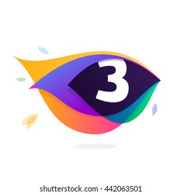 Number three logo in peacock feather icon. Colorful vector design for banner, presentation, web page, app icon, card, labels or posters.
