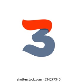 Number three logo with a red flag line. Fast speed vector script type.