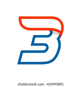Logo número tres con ala roja. Elementos deportivos para ropa deportiva, pantalones-t, banner, tarjeta, etiquetas o carteles.