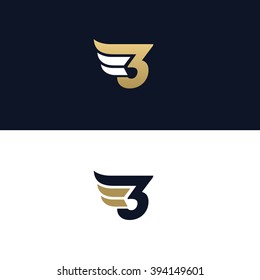 Number three logo template. Wings design element vector illustration. Corporate branding identity