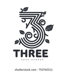 Number three logo templates. Black and white graphic number three logo templates, corporate identity, vector illustrations isolated on white background.