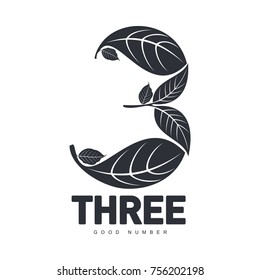 Number three logo templates. Black and white graphic number three logo templates, corporate identity, vector illustrations isolated on white background.