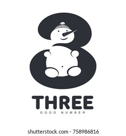 Number three logo templates. Black and white graphic number three logo templates, corporate identity, vector illustrations isolated on white background.