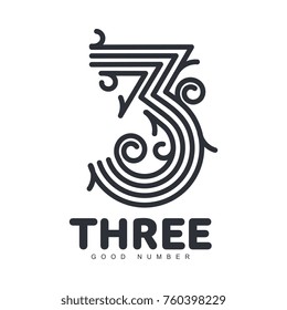 Number three logo templates. Black and white graphic number three logo templates, corporate identity, vector illustrations isolated on white background.