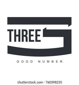 Number three logo templates. Black and white graphic number three logo templates, corporate identity, vector illustrations isolated on white background.