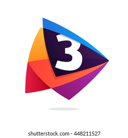 Number three logo in triangle Play button icon. Colorful vector design for banner, presentation, web page, app icon, card, labels or posters.