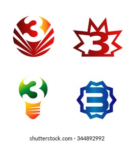 Number three logo.Logo 3 vector template set
