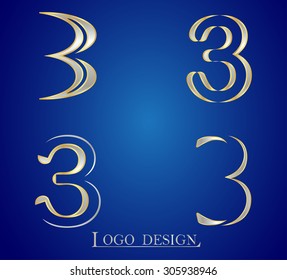Number three logo.Number 3 logo design.Vector template.