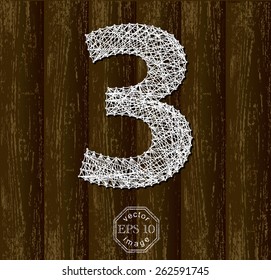 Number Three, made with threads on pins. Part of collection letters and numbers