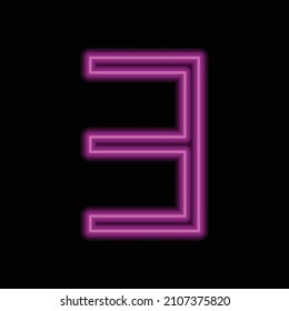 Número tres, numeral simple vector de icono. Diseño plano. Neón morado sobre fondo negro.ai