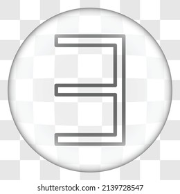 Nummer drei, numerische einfache Symbol Vektor. Flaches Design. Glasknopf auf transparentem Raster.ai