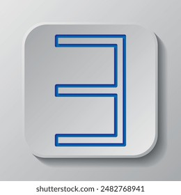 Number three, numeral simple icon vector. Flat design. Paper cut design. Cutted blue symbol with shadow. Gray badge button, gray background.ai