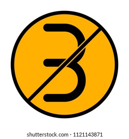Number three, numeral, simple letter. not allowed, black object in warning sign with orange background color