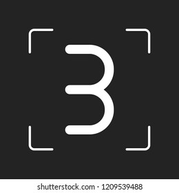 Number three, numeral, simple letter. White object in camera autofocus on dark background