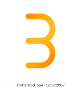 Number three, numeral, simple letter. Orange sign with low light on white background