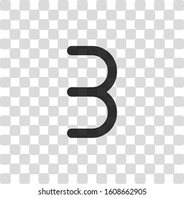 Number three, numeral, simple letter. Black symbol on transparency grid