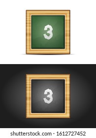 Number three on chalkboard set. Vector illustration.