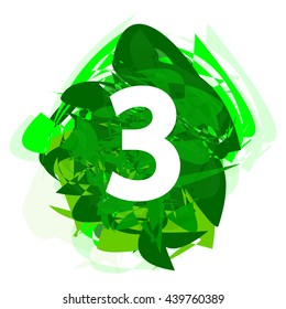 Number three on green abstract, 3, numbers template, concept element design, vector illustration