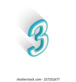 Number three on white background. Isometric icon. Vector illustration