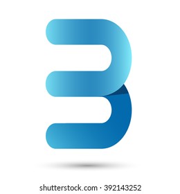 Number Three Paper cut style with blue color on white background
