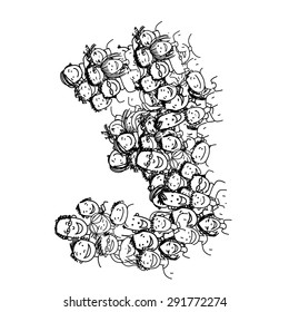 Number three, people crowd, vector alphabet for your design