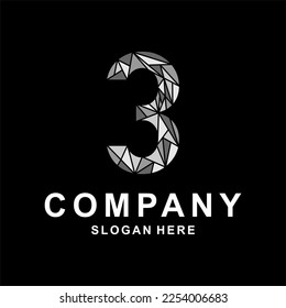 Number Three polygon logo design, Logo Vector Design. Abstract, designs concept, logo, logotype element for template.