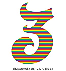 Number Three With Rainbow Colors Pattern Vector Illustration. Number 3 In LGBT Flag Colors