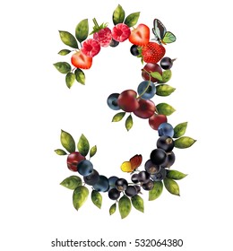 Number three of realistic berries.