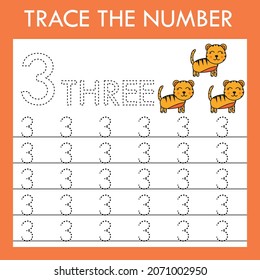Hoja de cálculo de tres tiempos con tigres animales para niños con buenas habilidades motoras. Juego educativo para preescolares.