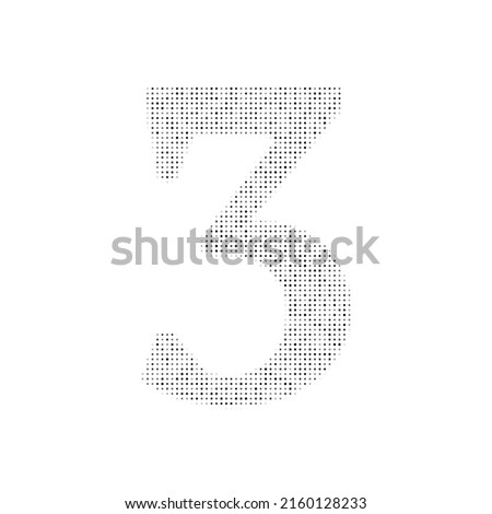 The number three symbol filled with black dots. Pointillism style. Vector illustration on white background