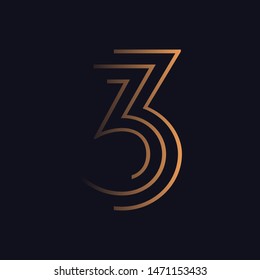 Number three / third / 3 vector font alphabet, modern dynamic luxury flat design for your unique elements design ; logo, corporate identity, application, creative poster & more 