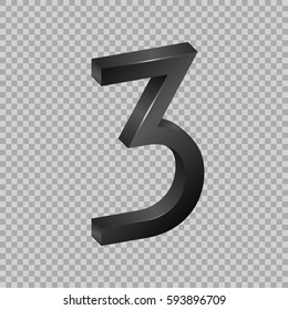 Number three, third, isometric mathematical figure, symbol font in 3d on a transparent background. Vector Illustration geometrical figure with character to your projects.