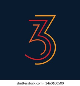 Number three / third vector font alphabet, modern dynamic flat design with brilliant colorful for your unique elements design ; logo, corporate identity, application, creative poster & more 