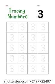 number three tracing letter for preschool kids activity worksheets with exercises vector download